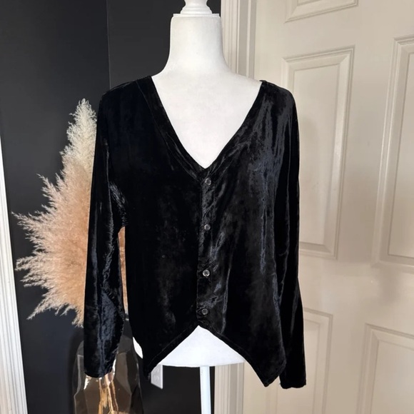CP Shades Vintage San Francisco Velour Black Cardigan Sweater size Large - Picture 7 of 12